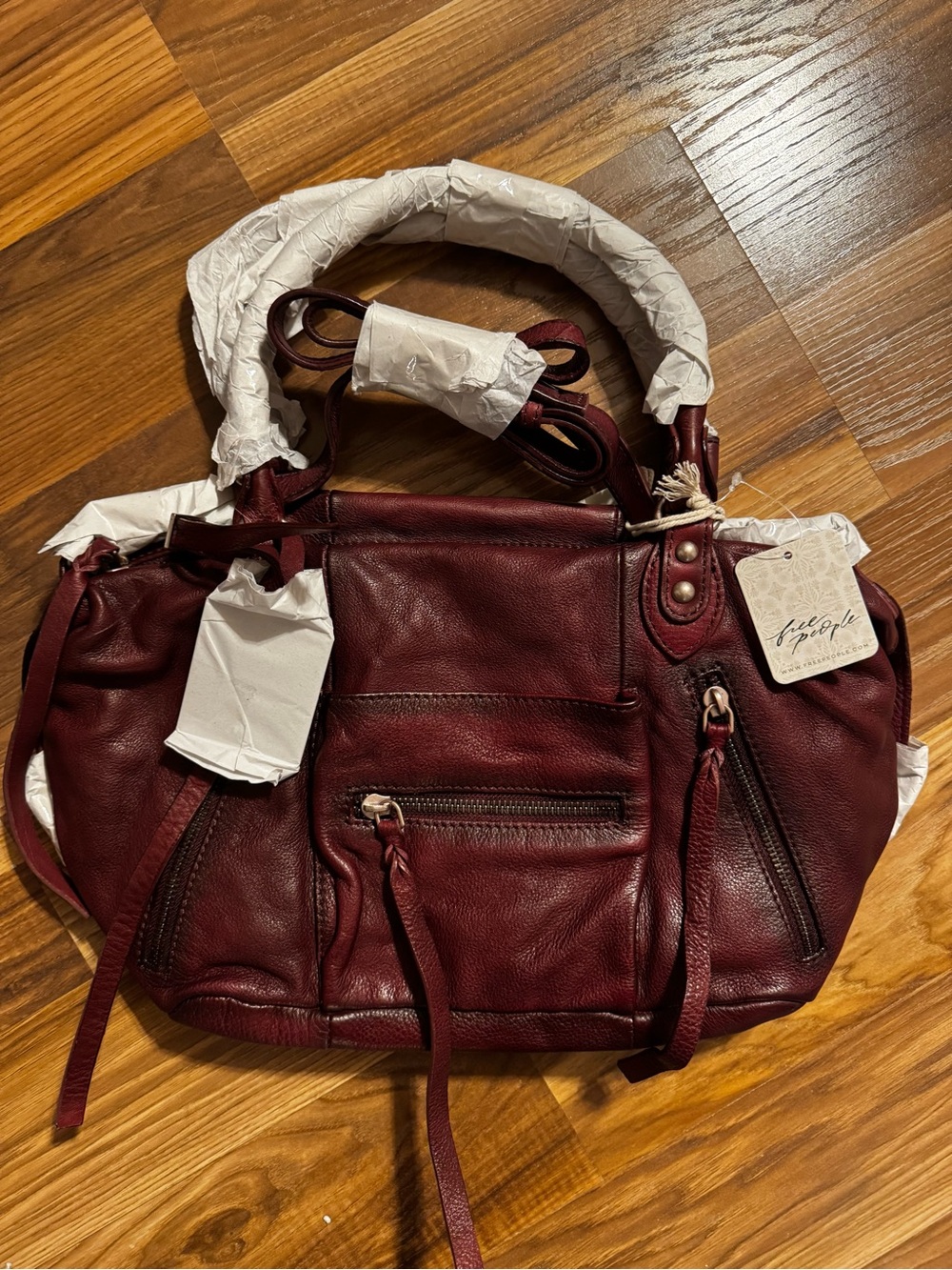 Free People Baby Emerson RED ROCK Leather Satchel with Exterior Zips